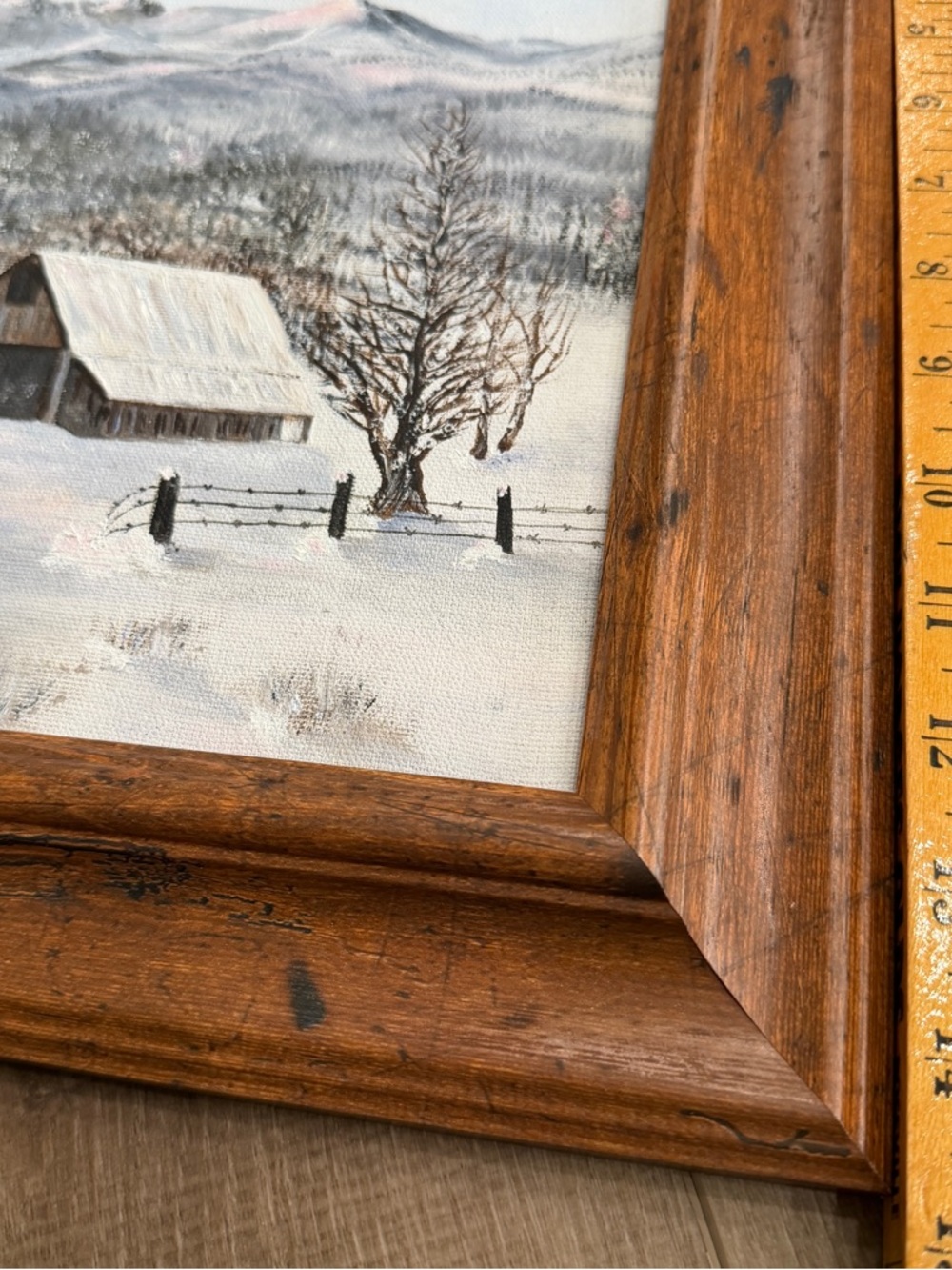 Vintage Impressionist Landscape Oil Painting Signed J Rusk Cabin Mountains Snow - Picture 12 of 12